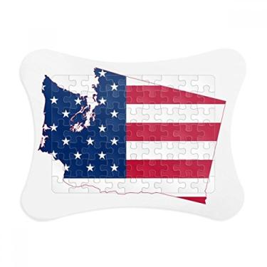 Imagem de Washington America Mapa Estrelas Listras Bandeira Enigma Moldura Decoração Quebra-cabeça Ornamento