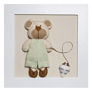Imagem de Potinho de Mel Quadro Decorativo Ursinho Com Pião Quarto Bebê Infantil Menino Bege