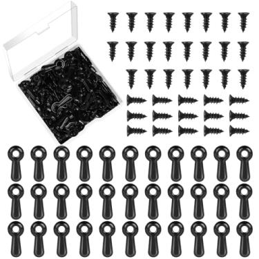 Imagem de Conjunto de prendedores de botão de giro de porta-retratos, 100 peças de clipes de suporte de porta-retrato, clipes de hardware com 100 peças de parafusos para pendurar fotos, desenhos da PinCute (preto)