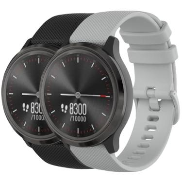 Imagem de Nacorulu Pulseira compatível com Garmin Vivoactive 3, pulseira de substituição de silicone macio de 20 mm para Garmin Vivoactive 5/Forerunner 24/Vivomove/Galaxy Watch de 42 mm (embalagem com 2) (preto