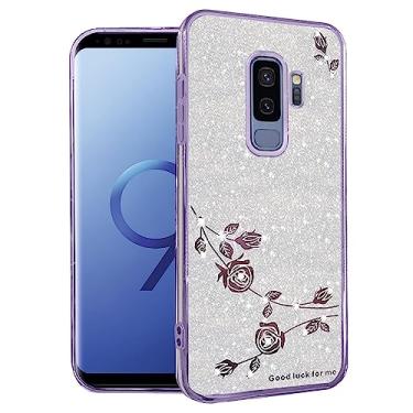 Imagem de Kainevy Capa de telefone para Samsung Galaxy S9 Plus capa com glitter rosa floral para mulheres meninas linda capa brilhante para Samsung S9 Plus capa fina de silicone transparente à prova de choque