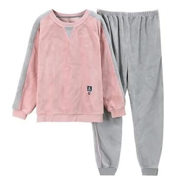 Imagem de LUBOSE Conjunto de camisola de flanela, camisola feminina, camisola térmica de inverno, terno longo feminino de manga comprida, conjunto de camisola confortável para uso doméstico (P, rosa 9)