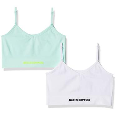 Imagem de Maidenform Sutiã Brami Comfort para meninas, pacote com 2, Aqua/branco branqueado, GG