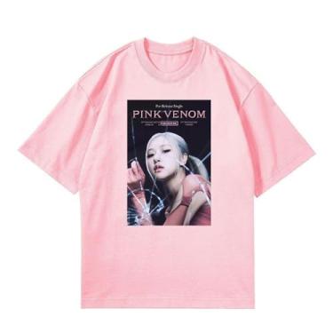 Imagem de Camiseta B-Link Lalisa Solo Born rosa K-pop Support Camiseta Born Pink Contton gola redonda camisetas com desenho animado, D3 rosa, M