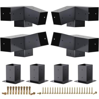 Imagem de HAYOHRT Suportes de pérgola de 15° Suporte de pérgola de 75° com kit de gazebo de base de poste para vigas de madeira de 10 x 10 cm (reais 8,9 x 8,9 cm) gazebos de madeira e galpérgulas de pátio