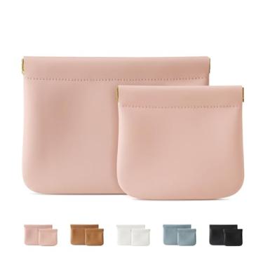 Imagem de MEIBOOCH Pacote com 2 pequenas bolsas de maquiagem para mulheres, nova bolsa de cosméticos de couro de super fibra organossilício para viagens, bolsa organizadora de moedas, bolsa de armazenamento,