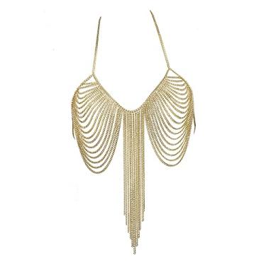 Imagem de Chran Sutiã de praia de verão corrente superior acessórios de biquíni sexy correntes corporais para mulheres colar dourado joias de festa de menina, in, Liga, Sem Pedra Preciosa