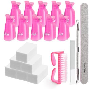 Imagem de MORGLES Clipes removedor de esmalte, kit removedor de esmalte de gel com 10 peças de clipes de unha, 300 peças de almofadas de algodão, lixa 100/180, brilho de vidro, empurrador de cutícula e pincel -