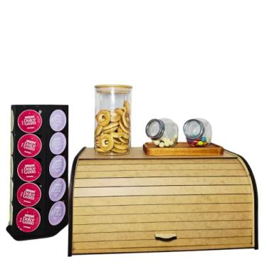 Imagem de Genérico Porta Pão em Madeira MDF Resistente com Tampa Retrátil Cesta Organizadora para Armazenar Pães e Bolachas - 40x23x22 cm