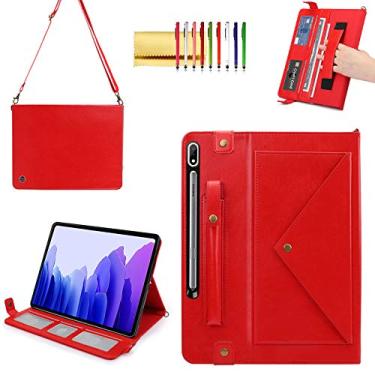 Imagem de Capa de mão para Samsung Galaxy Tab S8+/S7+/S7 FE de 12,4 polegadas, capa carteira transversal Techcircle com suporte para caneta e compartimentos para cartões, bolso fino, alça de mão embutida e alça