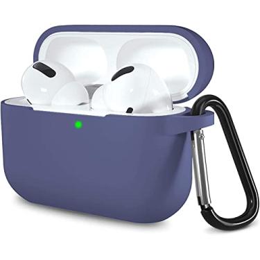 Imagem de Capa de silicone Lerobo Compatível com AirPods Pro, capa protetora impermeável para Airpod Pro, suporta carregamento sem fio com mosquetão, LED frontal visível, azul e cinza