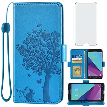 Imagem de Asuwish Capa carteira compatível com Samsung Galaxy J3 Luna Pro J 3 Prime 2017 Emerge 3J Eclipse Mission, protetor de tela de vidro temperado, porta-cartões, capa para celular Glaxay S327VL feminina