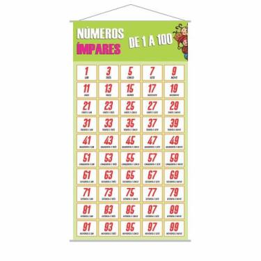 Imagem de Banner Pedagógico Escolar Números Ímpares Até 100 - 120X65Cm - Plimsho