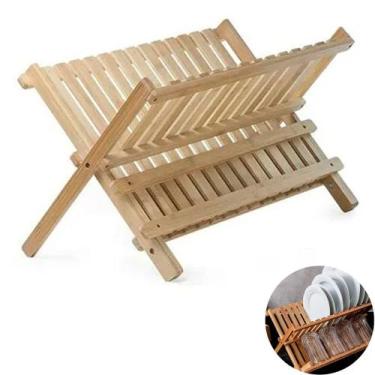 Imagem de Escorredor Louças 12 Pratos Copos De Bambu Dobrável Cozinha - Mimo Sty