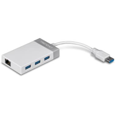 Imagem de TRENDnet Hub USB 3.0 de 3 portas, TU3-ETGH3, adaptador compacto USB para Ethernet, 3 portas USB 3.0, 1 porta Ethernet RJ-45 Gigabit, suporta XP, Vista, Windows, Mac OS 10.6-10.9, Nintendo Switch,