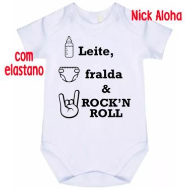 Imagem de body bebê leite fralda rock'n roll cód 2853 - nick aloha, Branco, M