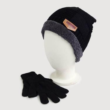Imagem de Gorro Masculino Touca Forrado Térmico + Luva Tamanho G Veludo Por Dent