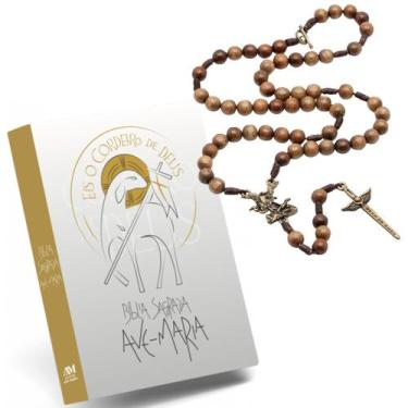 Imagem de Kit Colar Terço São Miguel Arcanjo Bíblia Católica Sagrada Ave-Maria E