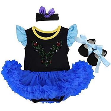Imagem de HIHCBF Roupa de bebê para meninas primeiro Natal Branca de Neve Minnie Sereia, fantasia de princesa, vestido tutu com faixa de cabeça, 004 Anna (azul royal), 3-6 Months