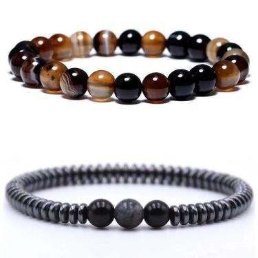 Imagem de Kit 2 Unidades Pulseira De Bolinha Masculina Olho De Tigre - PENDULARI