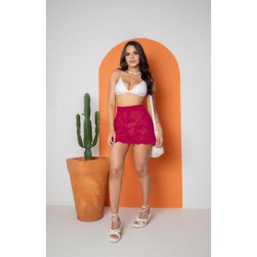 Imagem de Saia de Tricot Saída De Praia Verão - Calu Tricot, Pink, 36-42