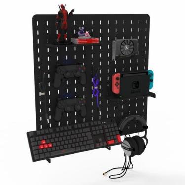 Imagem de Pegboard Mdf Organizador Setup Gamer Home Office Preto 59x59 - Customi