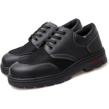 Imagem de Sapatos de segurança masculinos e femininos com biqueira de aço, tênis leves e antiderrapantes, pretos, 9,5 Reino Unido