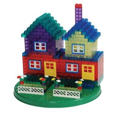 Imagem de Constructive Playthings FUY-308 Constructive Playthings Tijolos de construção interligados transparentes tamanho padrão 450 peças Conjunto com banheira de armazenamento