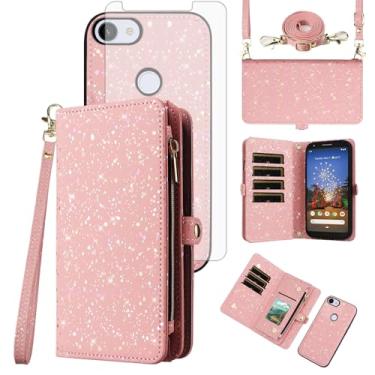 Imagem de Asuwish Capa de celular para Google Pixel 3a XL com zíper carteira magnética destacável com protetor de tela e glitter flip porta-cartões com suporte para celular Pixel3aXL Pixle 3aXL A3 Pixel3a LX