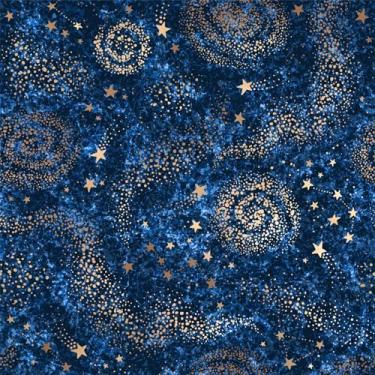 Imagem de PODUFF Papel de parede espacial e galáxia descasque e cole, papel de parede galáxia/estrelas douradas para decoração de casa, fundo azul, 45 x 299 cm