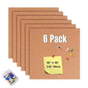 Imagem de GARDYUE Pacote com 6 placas de cortiça de 30,5 x 30,5 cm - 1,27 cm de espessura, azulejos autoadesivos sem moldura para decoração de parede com 50 peças para bricolagem, escritório, escola e decoração de casa