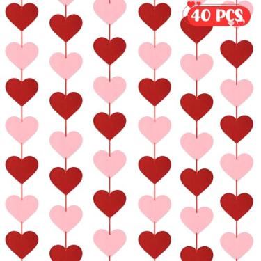 Imagem de 4 peças de banner de coração vertical, decoração de feltro para o dia dos namorados, guirlanda de coração rosa vermelho para ambientes internos e externos, decoração de festa romântica para janela de