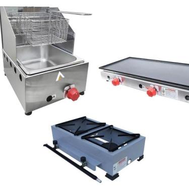 Imagem de Kit Lanchonete Fogão Portátil 2 Bocas+ Chapa 90cm e Fritadeira Profiss
