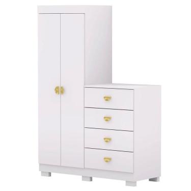 Imagem de Cômoda Guarda-roupa Com 4 Gavetas E 5 Prateleiras Cristine Branco/camarim