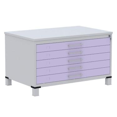 Imagem de Mapoteca 5 Gavetas Pandin 120 Cm (larg) Inmetro Tampo Mdp Cinza Estrutura Aço Cinza Gavetas Lilás