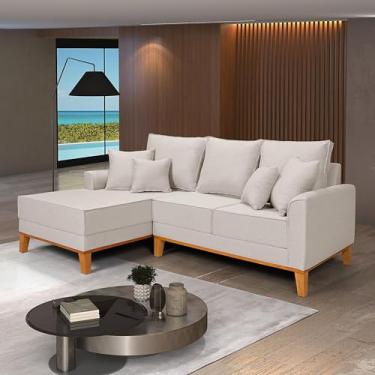 Imagem de Sofá Living Beny Chaise 3 Lugares Linho Pés e Base de Madeira (Cru)