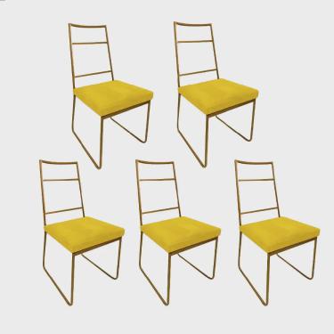 Imagem de Kit 05 Cadeiras Sala de Jantar Escritório Office Stark Industrial Ferro Dourado Suede Amarelo - Ahz Móveis