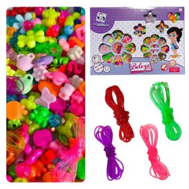 Imagem de Kit Miçangas Infantil 400 Pçs Montar Pulseiras Bolinhas Fio - CARDAD
