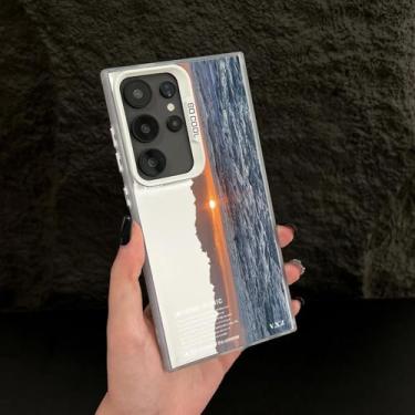 Imagem de MVVKKY para Samsung S24 Plus Poetic Seaside Sunset Case Capa de PC à prova de choque (para Samsung S24 Plus/White Heng)