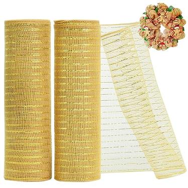 Imagem de TONIFUL 2 rolos de malha decorativa cáqui de 25,4 cm, malha de tecido com folha para suprimentos de grinalda, guirlanda de porta da frente, decoração de árvore de Natal, Ano Novo Dia das Bruxas (10
