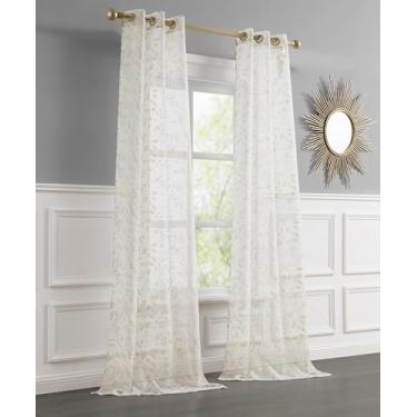 Imagem de Cortinas transparentes para janela 2 painéis 96,5 cm L x 213,4 cm C (193 cm L) Cortinas texturizadas de linho e cortinas para sala de estar, quarto, cortinas de fazenda, decoração boho, tratamentos de