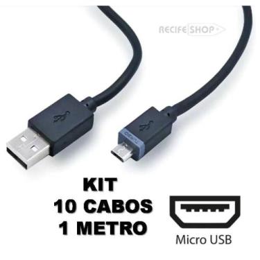 Imagem de Mega Combo 10 Cabos USB Tipo V8  Resistência Desempenho Superior - Ato