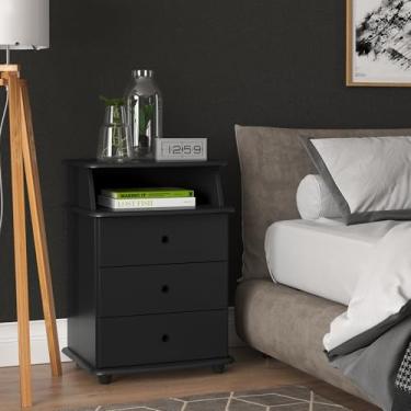 Imagem de Mesa Cabeceira Luxo New 3 Gavetas Organizadoras Nicho Decorativo Mesinha Quarto Casal Solteiro (Preto)
