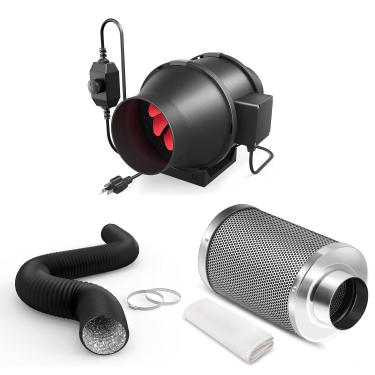 Imagem de iPower Ventilador Inline de 10 cm de 200 CFM com controlador de velocidade, filtro de carbono e dutos de 2,2 m, soprador de escape, impulsionador de resfriamento de aquecimento para hidroponia, ventilação de barraca de cultivo interno, jardinagem interna, preto