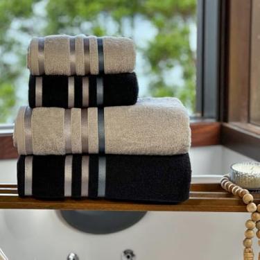 Imagem de Kit Toalhas Paris Banhão 4 Peças 450g/m² 100% Algodão (Preto e Cinza)