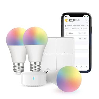 Imagem de BroadLink Kit de iniciantes de casa inteligente - inclui 3 lâmpadas, 1 interruptor de cena e 1 hub, usa tecnologia de baixa energia FastCon e Bluetooth, compatível com Alexa e Google Home