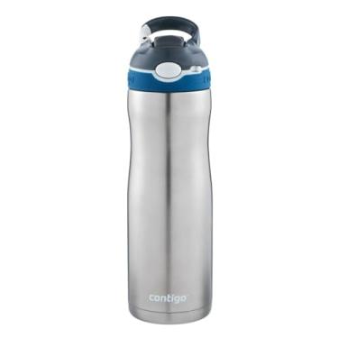Imagem de Contigo Garrafa de água Ashland Chill Autospout com canudo flip, garrafa térmica de aço inoxidável, à prova de vazamento, cinza, BLue, 590 ml