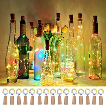 Imagem de Garrafa de vinho, 15 pacotes de lâmpadas de LED em forma de cortiça em forma de fio de cobre prateado colorido fada mini cordão de luzes para DIY festa de Natal Halloween, decoração de ambientes internos ao ar livre