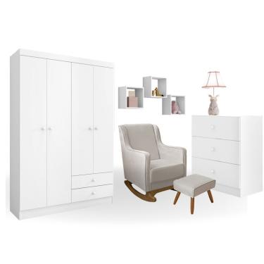 Imagem de Conjunto Quarto Infantil Louise Branco C-poltrona De Amamentação áquila