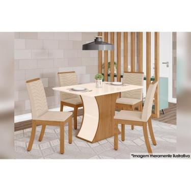 Imagem de Sala de Jantar Completa Luiza 4 Lugares Tampo MDP com Vidro Retangular Amadeirado 120x80cm com Cadeiras Isa